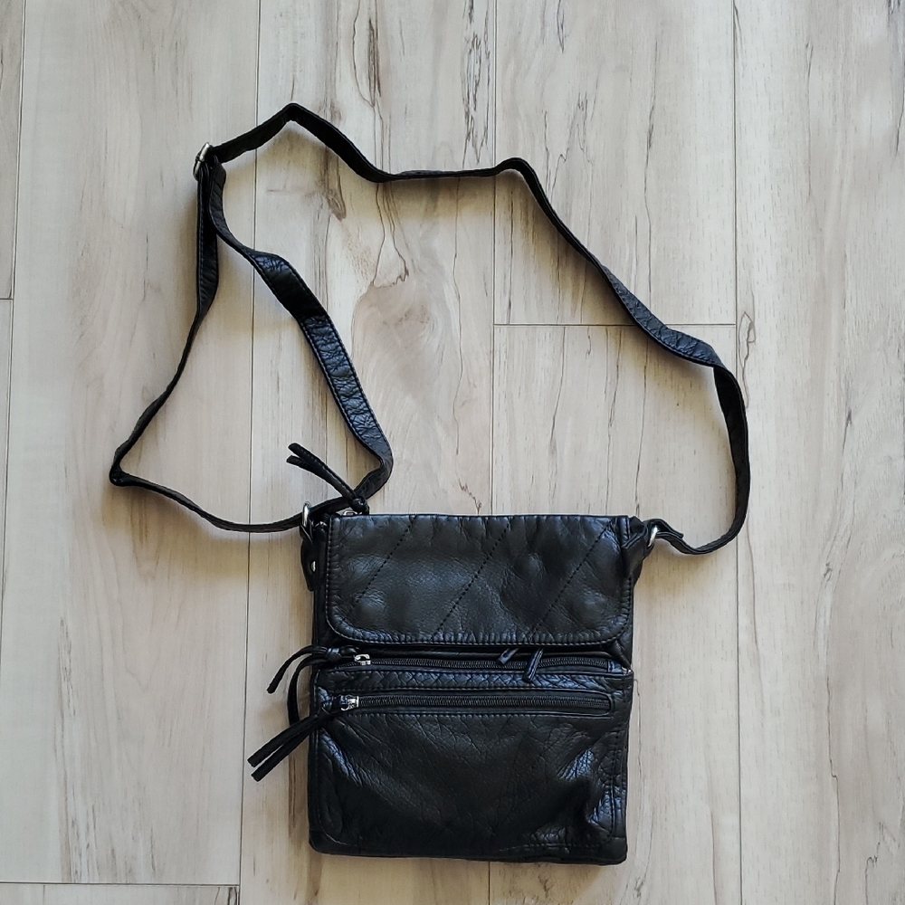 Black Faux Leather Crossbody Bag